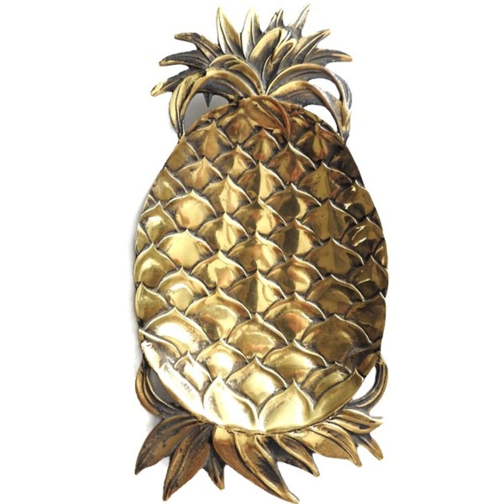 Vintage Solid Brass Metal Footed Pineapple Tray Centerpiece Japan Wall Decor